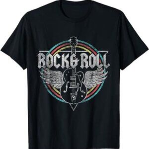 Rock  Roll Guitar Wings Music T-Shirt Retro Band Graphic Fan Gift Unisex Tee 17
